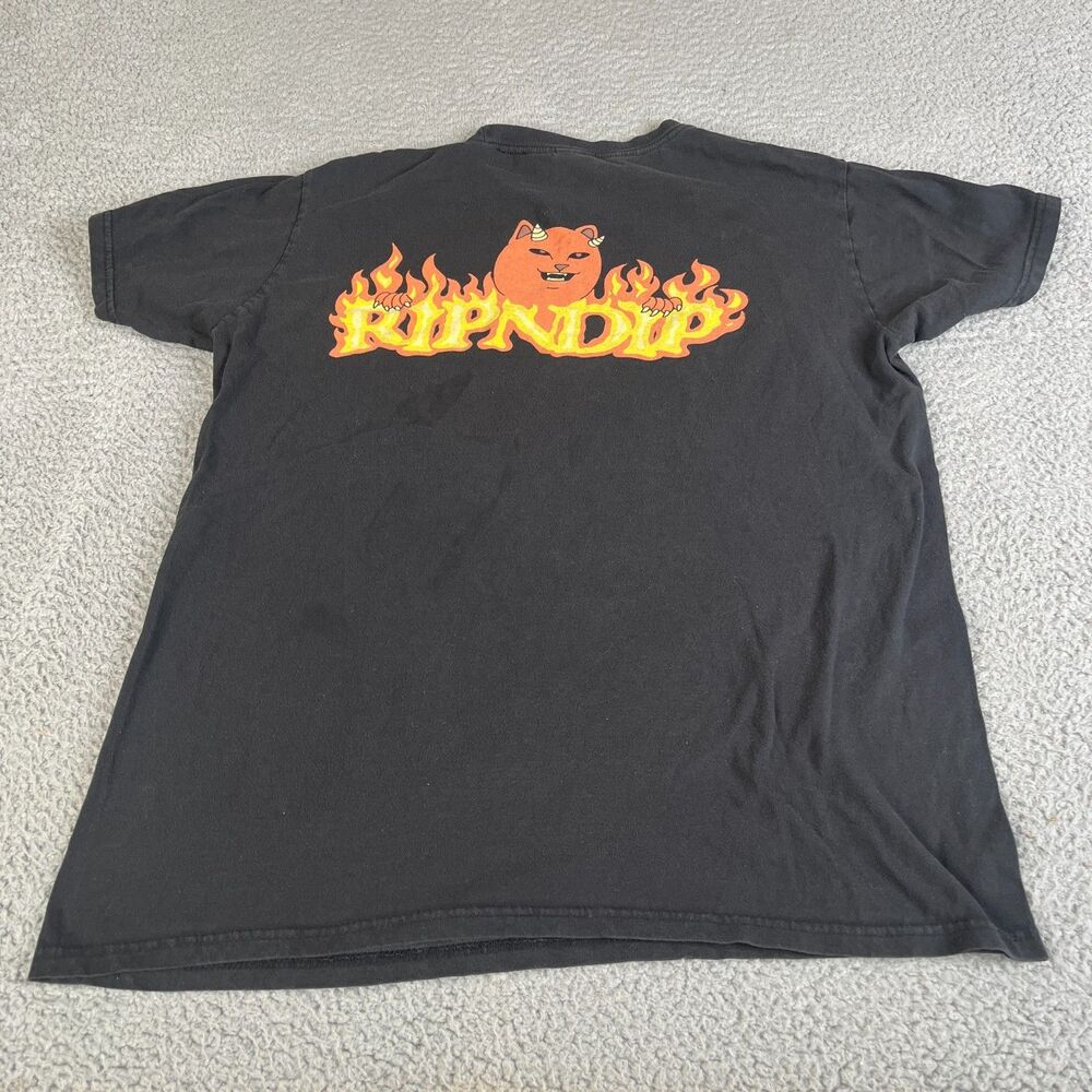 RIPNDIP Lord Nermal Devil Flames T-Shirt Mens Large Black Funny Parody Cartoon